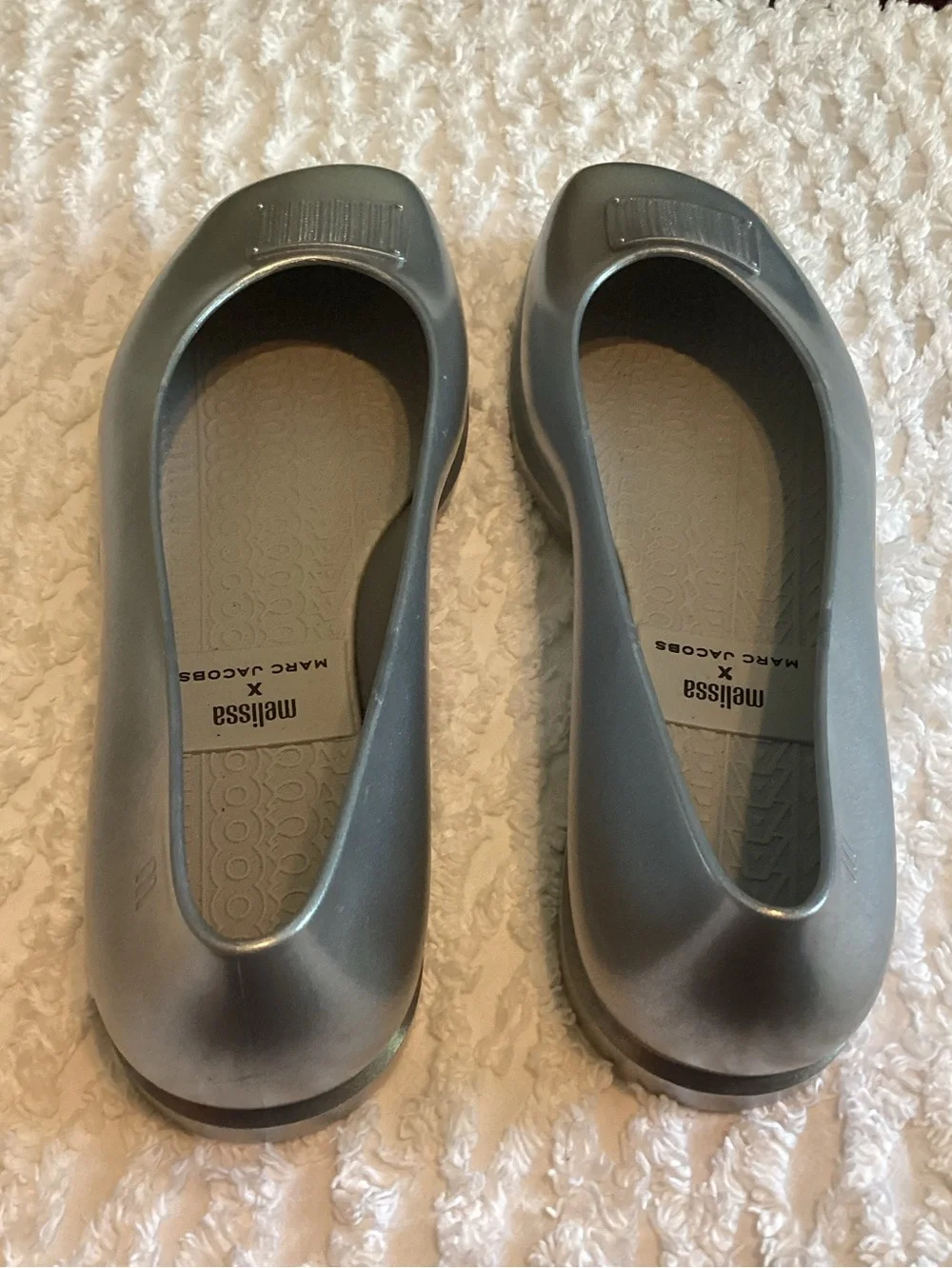 Melissa x Marc Jacobs Ruby Ballet Flats – Silver Jelly Shoes – Women’s Size 10
